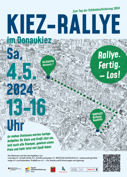 Berlin-Neukölln | Zum Tag der Städtebauförderung am 4. Mai 2024 können Familien, Anwohnende und Gäste bei einer Kiez-Rallye die Donaustraße entdecken.