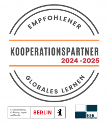 Das Bild zeigt das Logo der Empfehlungsliste Globales Lernen in Berlin für das Schuljahr 2024/2025